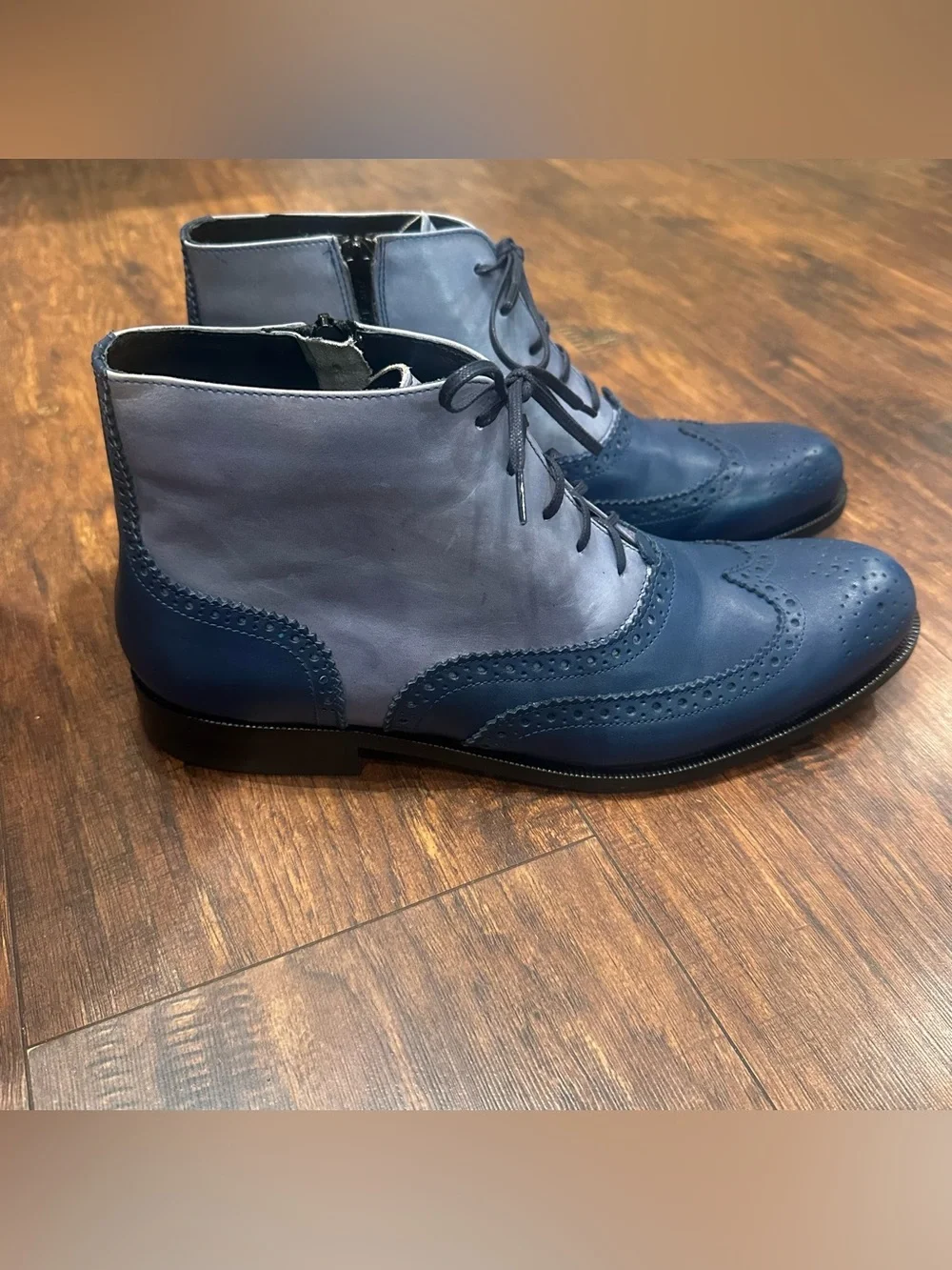 Girotti Mens Leather Brogue Ankle Boots Size 11 EUR 44 Navy Handmade Italy NWOT